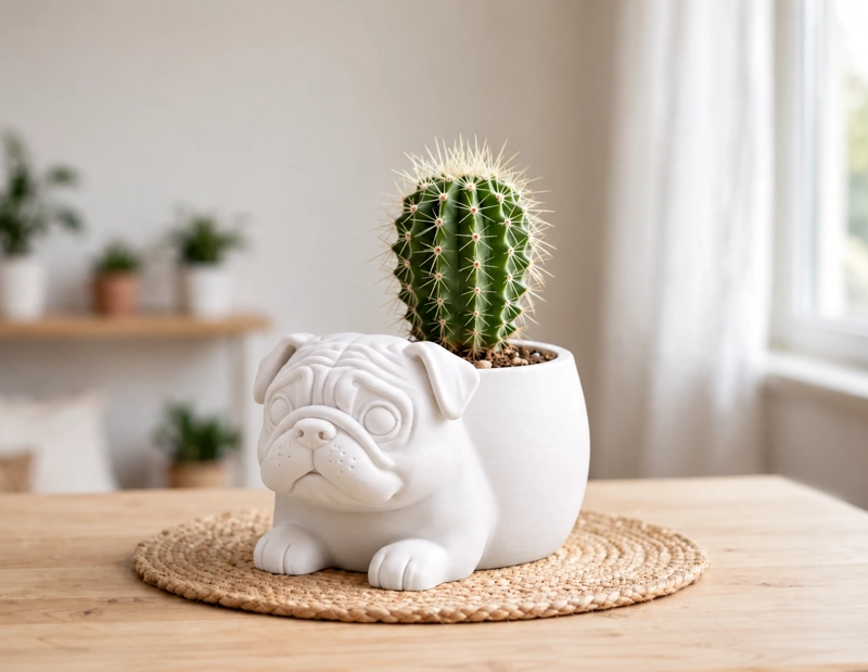 MACETERO DECORATIVO HOGAR- MACETA PUG 15 CM BLANCO - 1