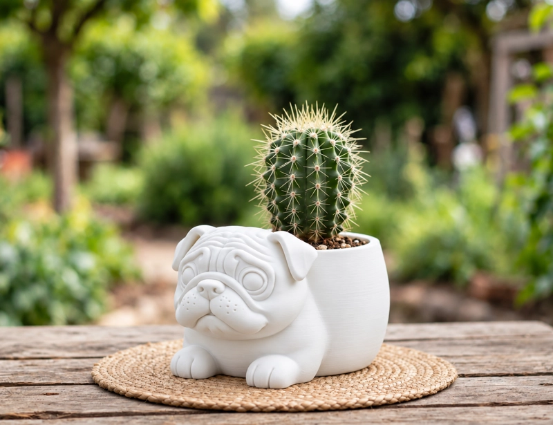 MACETERO DECORATIVO HOGAR- MACETA PUG 15 CM BLANCO - 3