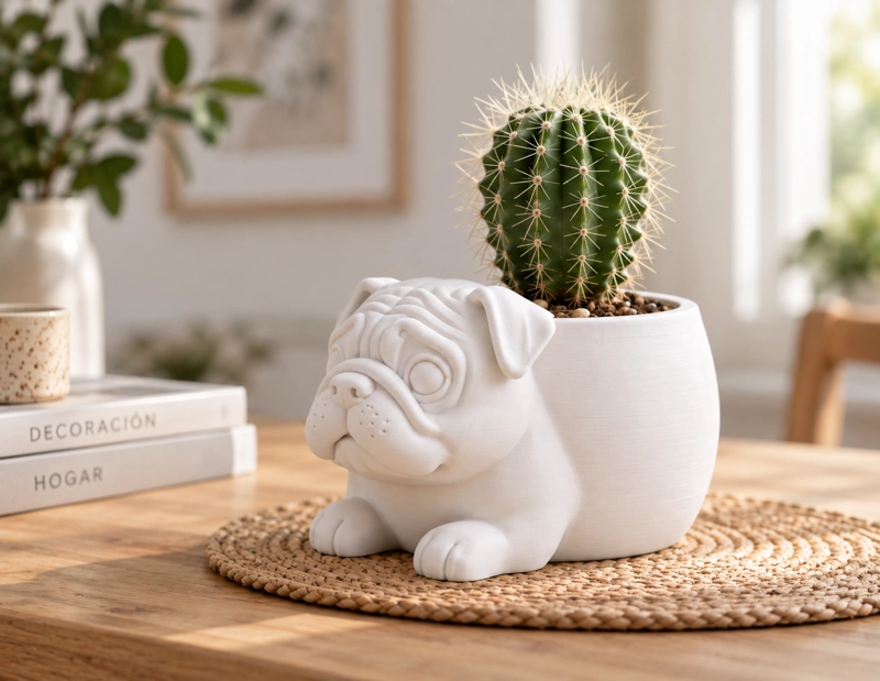 MACETERO DECORATIVO HOGAR- MACETA PUG 15 CM BLANCO - 4
