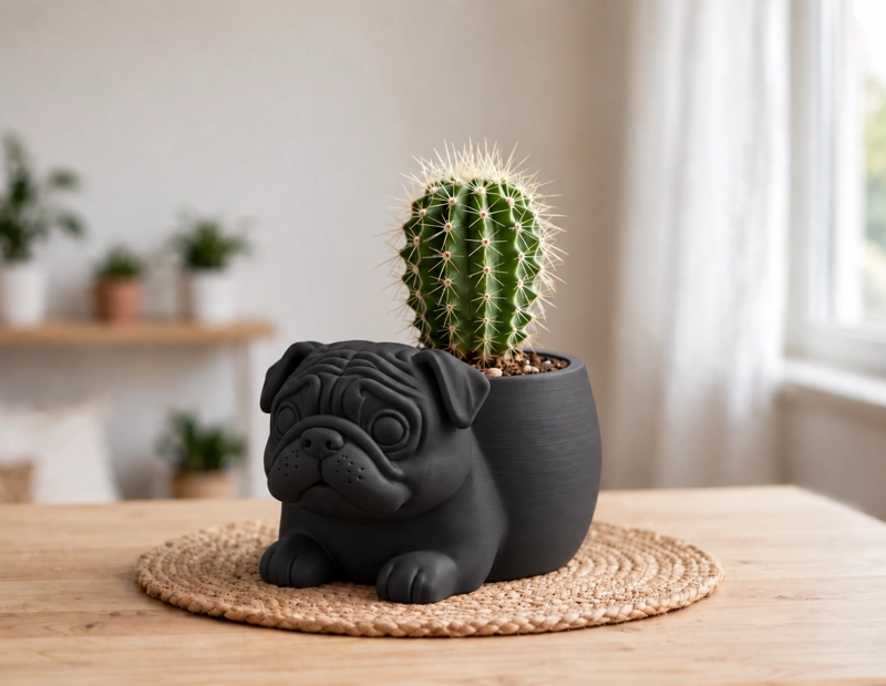 MACETERO DECORATIVO HOGAR- MACETA PUG 15 CM NEGRO - 1