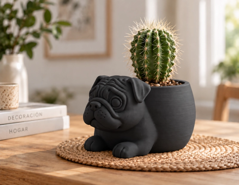MACETERO DECORATIVO HOGAR- MACETA PUG 15 CM NEGRO - 4