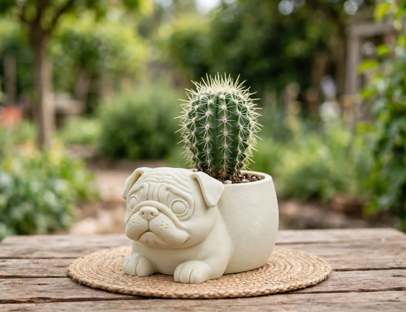 MACETERO DECORATIVO HOGAR- MACETA PUG 15 CM BEIGE - 3
