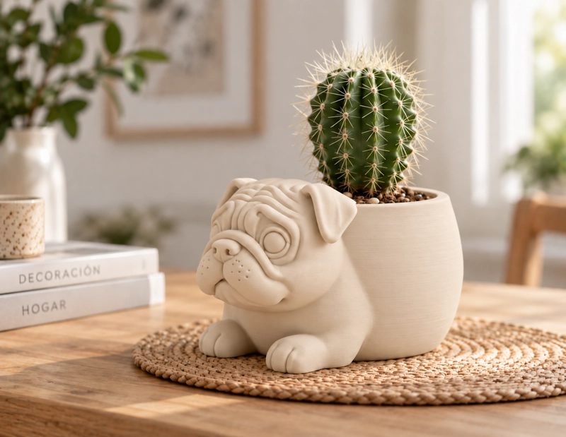 MACETERO DECORATIVO HOGAR- MACETA PUG 15 CM BEIGE - 4