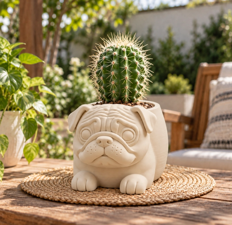 MACETERO DECORATIVO HOGAR- MACETA PUG 15 CM BEIGE - 5