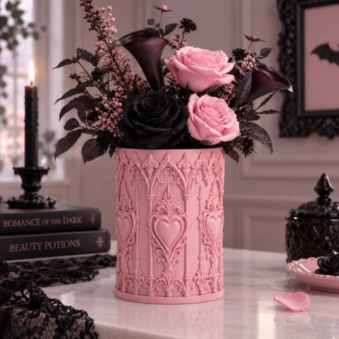 JARRON GOTICO DE CORAZONES SAGRADOS ROSA 15 CM PARA EL HOGAR - 1