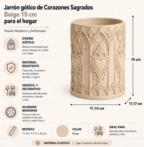 JARRON GOTICO DE CORAZONES SAGRADOS ROSA 15 CM PARA EL HOGAR - 2