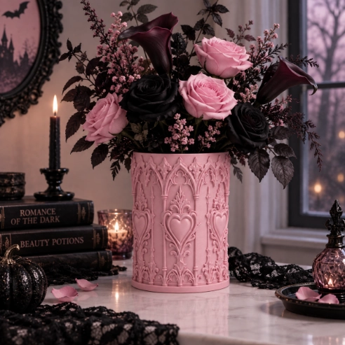 JARRON GOTICO DE CORAZONES SAGRADOS ROSA 15 CM PARA EL HOGAR - 3
