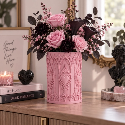 JARRON GOTICO DE CORAZONES SAGRADOS ROSA 15 CM PARA EL HOGAR - 4