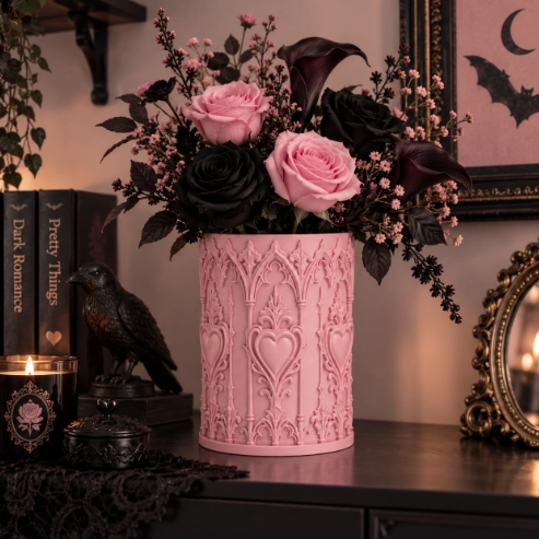 JARRON GOTICO DE CORAZONES SAGRADOS ROSA 15 CM PARA EL HOGAR - 5
