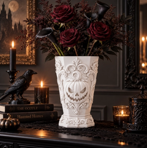 JARRON DE CALABAZA GOTICO DE HALLOWEEN NEGRO PARA HOGAR - 1