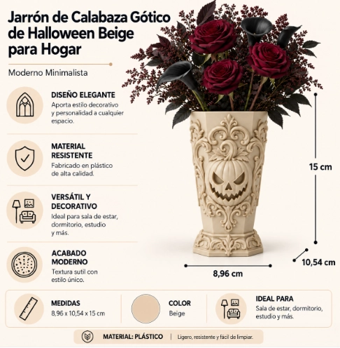 JARRON DE CALABAZA GOTICO DE HALLOWEEN NEGRO PARA HOGAR - 2