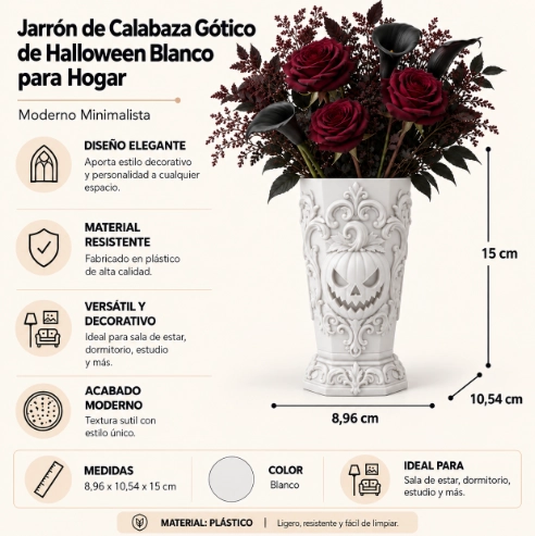 JARRON DE CALABAZA GOTICO DE HALLOWEEN NEGRO PARA HOGAR - 2