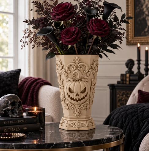 JARRON DE CALABAZA GOTICO DE HALLOWEEN NEGRO PARA HOGAR - 4