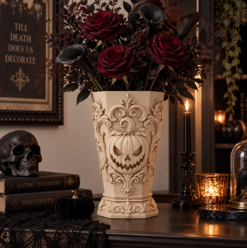 JARRON DE CALABAZA GOTICO DE HALLOWEEN NEGRO PARA HOGAR - 5