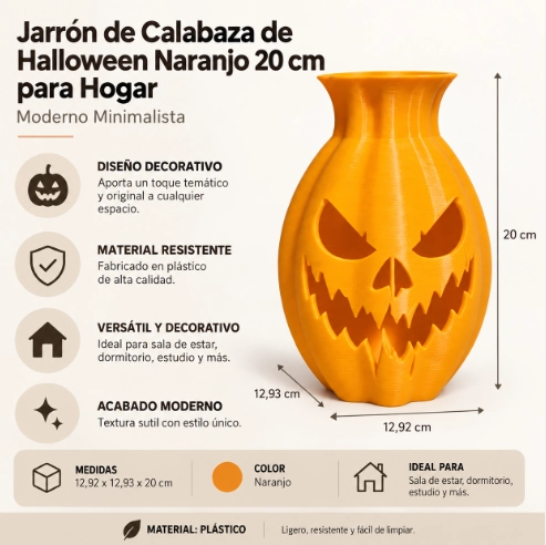 JARRON DE CALABAZA DE HALLOWEEN NEGRO 20 CM PARA HOGAR - 2