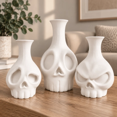 JARRONES CALAVERAS DE HALLOWEEN BEIGE PACK 3 - 1