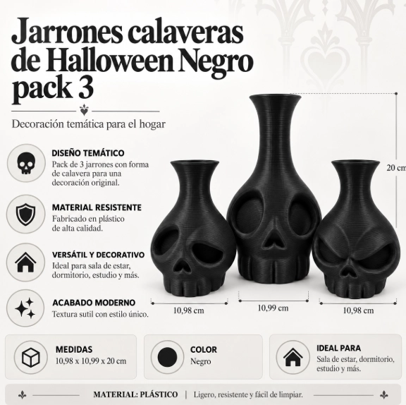 JARRONES CALAVERAS DE HALLOWEEN BEIGE PACK 3 - 2