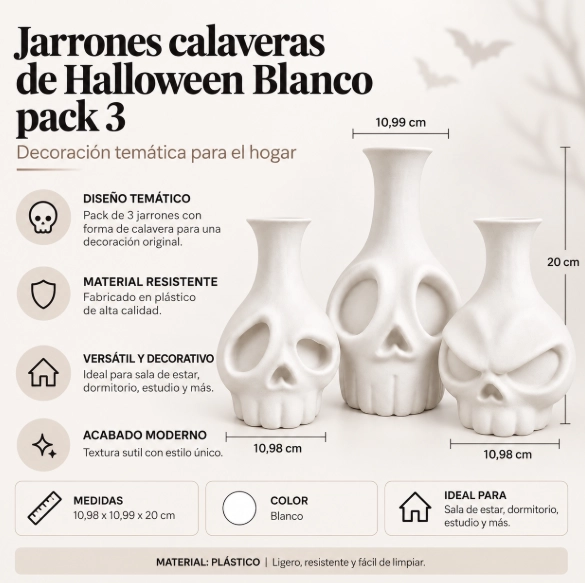 JARRONES CALAVERAS DE HALLOWEEN BEIGE PACK 3 - 2