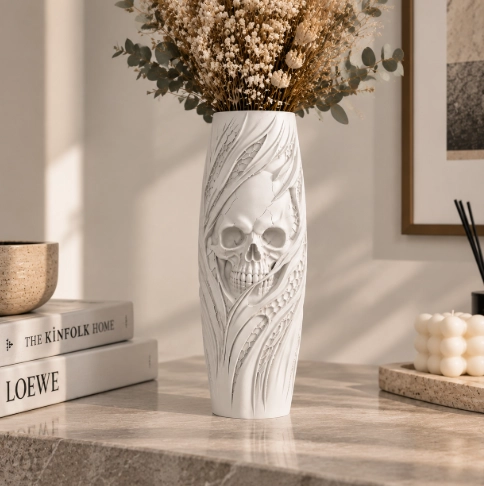 JARRON DE CALAVERA PARA HALLOWEEN BLANCO 20 CM PARA DECORAR - 1