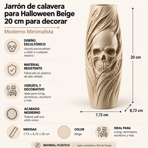JARRON DE CALAVERA PARA HALLOWEEN BLANCO 20 CM PARA DECORAR - 2