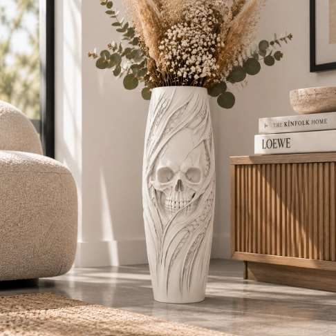 JARRON DE CALAVERA PARA HALLOWEEN BLANCO 20 CM PARA DECORAR - 3