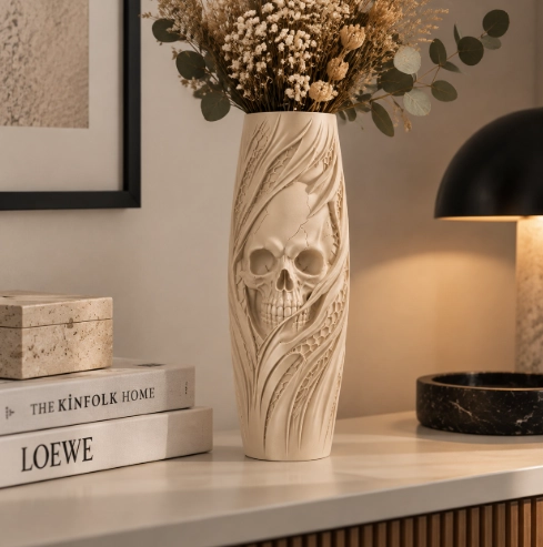 JARRON DE CALAVERA PARA HALLOWEEN BLANCO 20 CM PARA DECORAR - 3
