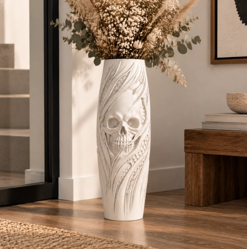 JARRON DE CALAVERA PARA HALLOWEEN BLANCO 20 CM PARA DECORAR - 4