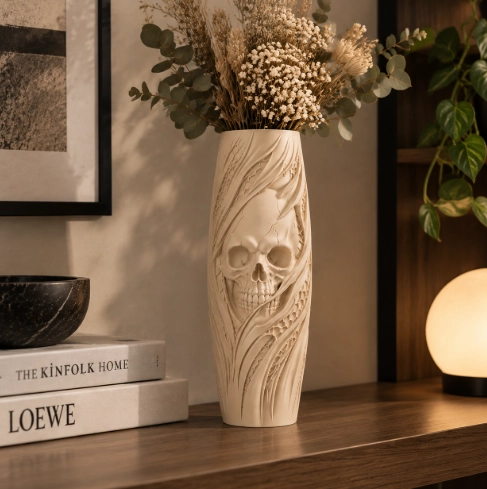 JARRON DE CALAVERA PARA HALLOWEEN BLANCO 20 CM PARA DECORAR - 4