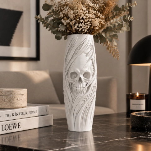 JARRON DE CALAVERA PARA HALLOWEEN BLANCO 20 CM PARA DECORAR - 5