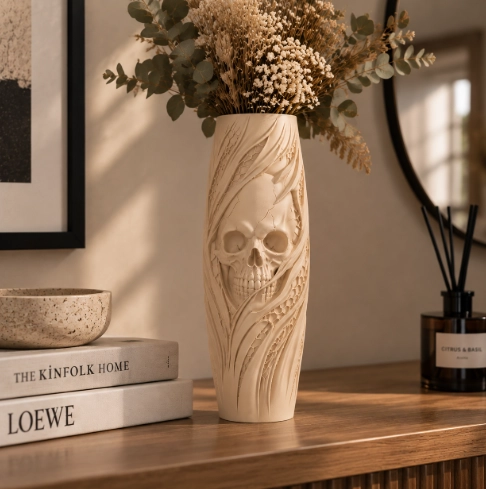 JARRON DE CALAVERA PARA HALLOWEEN BLANCO 20 CM PARA DECORAR - 5