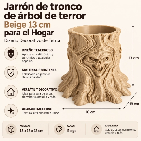 JARRON DE TRONCO DE ARBOL DE TERROR BEIGE 13 CM PARA EL HOGAR - 2