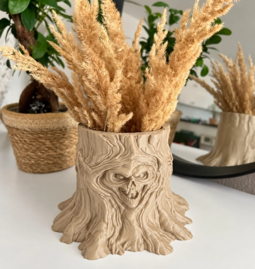 JARRON DE TRONCO DE ARBOL DE TERROR BEIGE 13 CM PARA EL HOGAR - 3