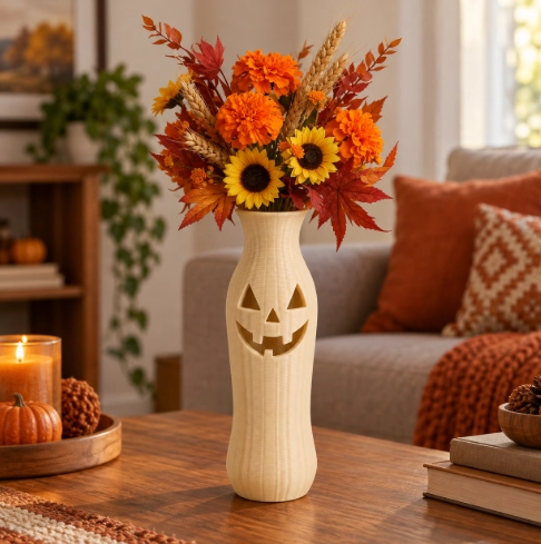 JARRON ESTILO CALABAZA DE HALLOWEEN BEIGE 19 CM PARA EL HOGAR - 1