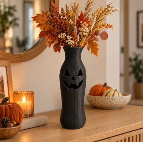 JARRON ESTILO CALABAZA DE HALLOWEEN BEIGE 19 CM PARA EL HOGAR - 1