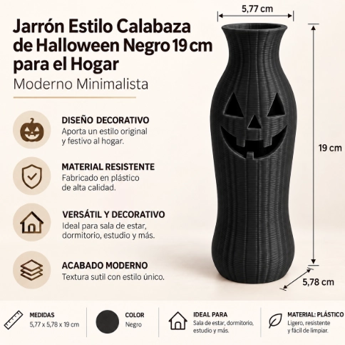 JARRON ESTILO CALABAZA DE HALLOWEEN BEIGE 19 CM PARA EL HOGAR - 2