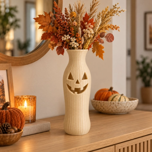 JARRON ESTILO CALABAZA DE HALLOWEEN BEIGE 19 CM PARA EL HOGAR - 3