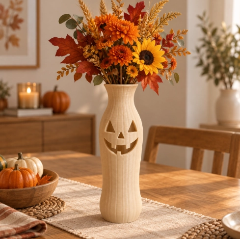 JARRON ESTILO CALABAZA DE HALLOWEEN BEIGE 19 CM PARA EL HOGAR - 4