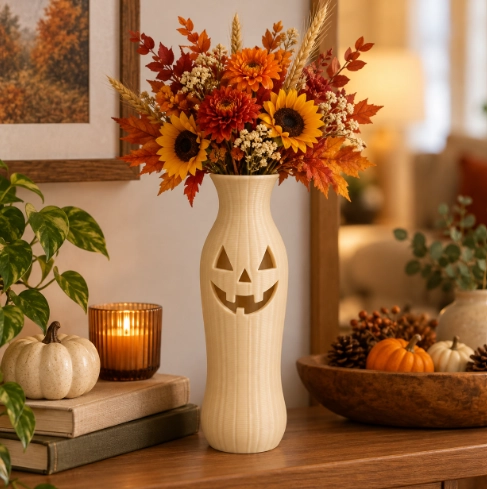 JARRON ESTILO CALABAZA DE HALLOWEEN BEIGE 19 CM PARA EL HOGAR - 5