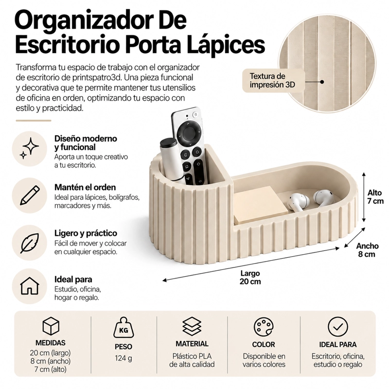 ORGANIZADOR DE ESCRITORIO PORTA LAPICES BEIGE - 3