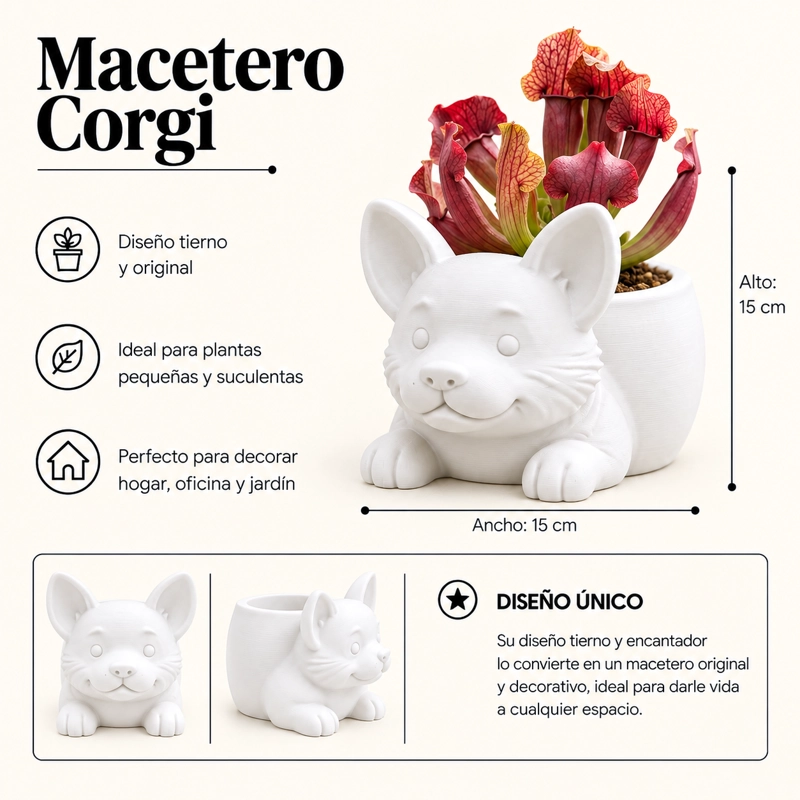 MACETERO DECORATIVO HOGAR- MACETA CORGI 15 CM BLANCO - 2