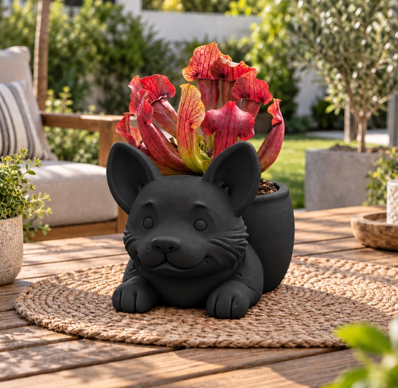 MACETERO DECORATIVO HOGAR- MACETA CORGI 15 CM NEGRO - 5