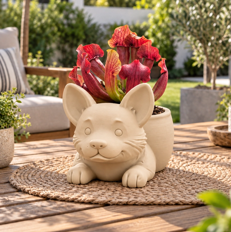 MACETERO DECORATIVO HOGAR- MACETA CORGI 15 CM BEIGE - 5