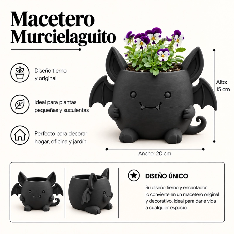 MACETERO DECORATIVO HOGAR- MACETA MURCIE LAGO 15 CM NEGRO - 2