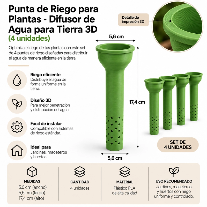 PUNTA DE RIEGO PARA PLANTAS 3D - PACK 4 UNIDADES NEGRO - 3