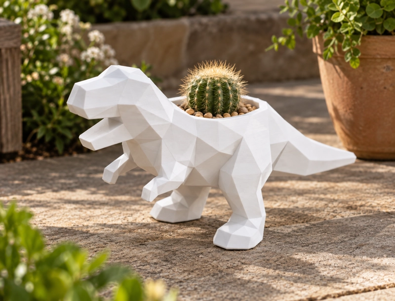 MACETERO DECORATIVO HOGAR- MACETA T-REX 15 CM BLANCO - 1
