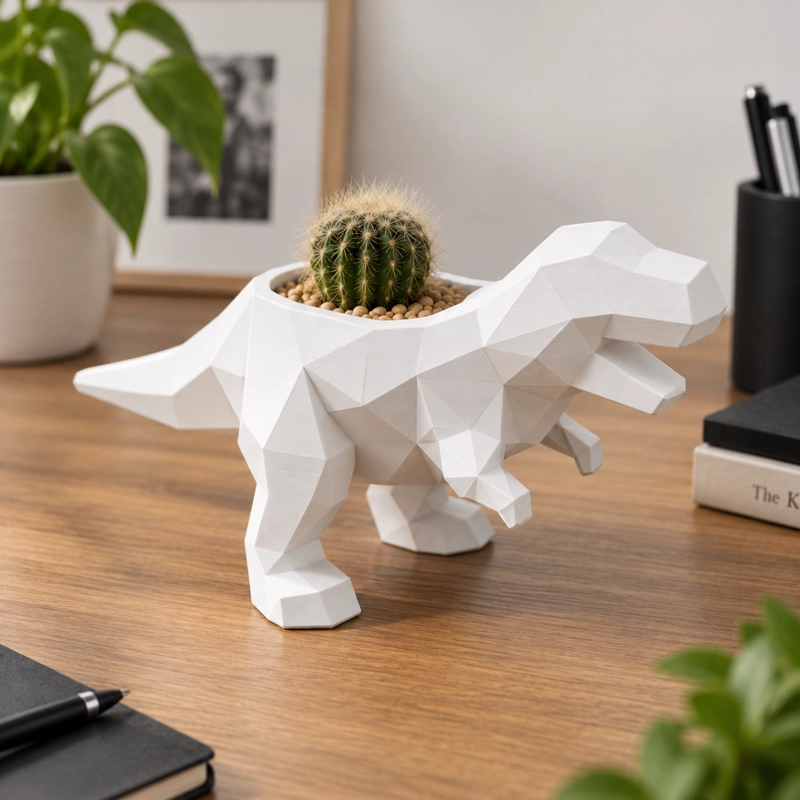 MACETERO DECORATIVO HOGAR- MACETA T-REX 15 CM BLANCO - 3