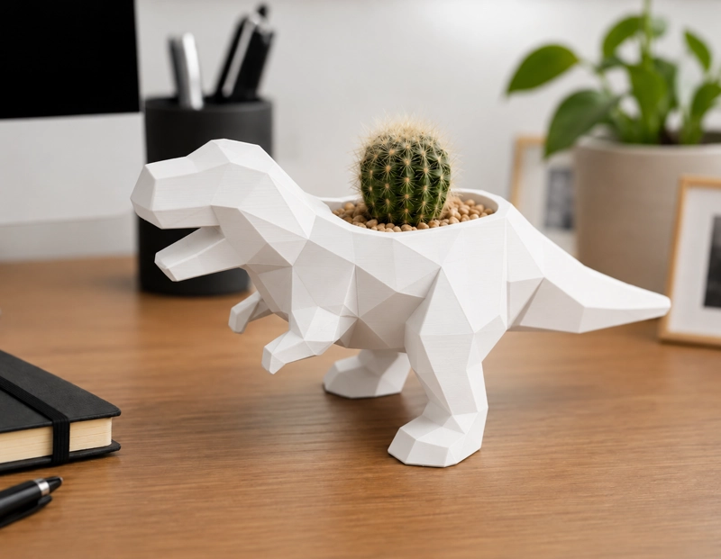 MACETERO DECORATIVO HOGAR- MACETA T-REX 15 CM BLANCO - 5