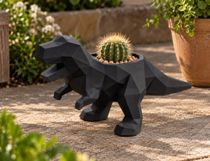 MACETERO DECORATIVO HOGAR- MACETA T-REX 15 CM NEGRO - 1