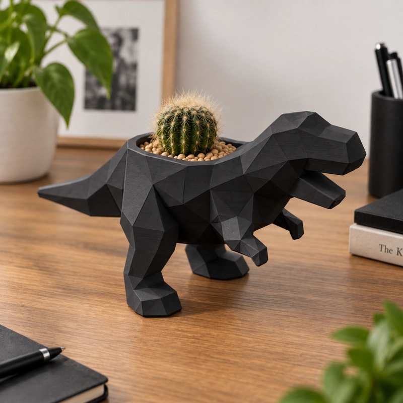 MACETERO DECORATIVO HOGAR- MACETA T-REX 15 CM NEGRO - 3