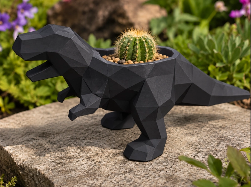 MACETERO DECORATIVO HOGAR- MACETA T-REX 15 CM NEGRO - 4